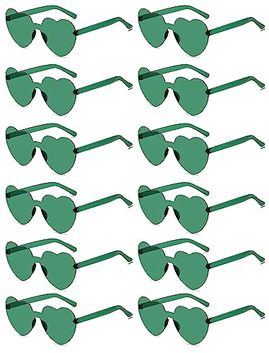 Colrea 12 Pairs Heart Sunglasses for Women Men, Trendy Heart Shaped Rimless Transparent Sunglasses, Colorful Frameeless Heart Glasses, Bachelorette Party Favors