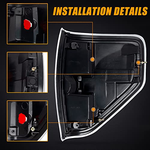 RANSOTO F150 Tail Light Compatible With Ford F-150 2009 2010 2011 2012 2013 2014 Left Driver Side Brake Light - Chrome Trim