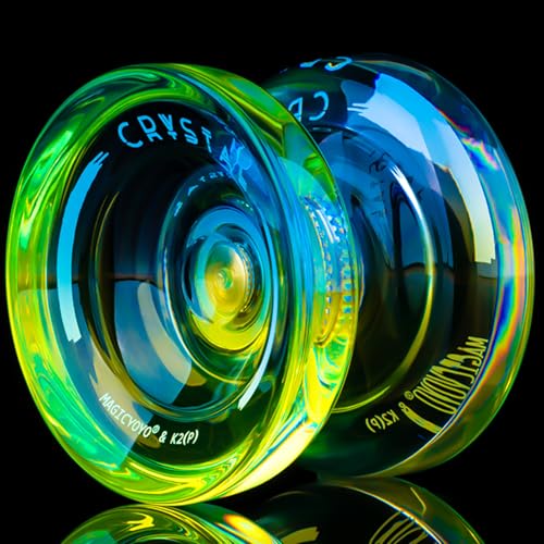 MAGICYOYO Yoyo K2 Crystal Pack of 2 Yoyos, Dual Function Responsive Yo Yo for Kids Beginner + Unresponsive Yo Yo Bearing Kit for Adults+12 Strings+2 Sacks (Black Orange+Black Blue)