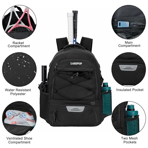 LARIPOP Tennis Bag-Pickleball Bag&Rackets Backpack with Separate Shoe Compartment and Multifunctional Sports Bag as Basketball Bag,Soccer Bag,Tennis backpack-Suitable for Men and Women