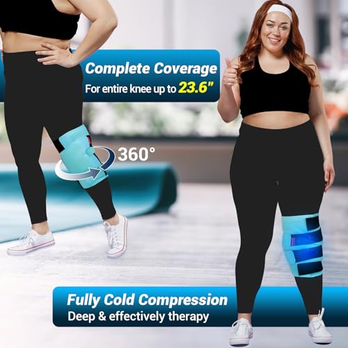 Comfytemp Large Knee Ice Pack Wrap Reusable Gel, FSA HSA Eligible, Full Coverage Knee Cold Compression Brace for Injuries, Pain Relief, Replacement Recovery, Arthritis, ACL, Surgery Gift, 23.6"x11.8"