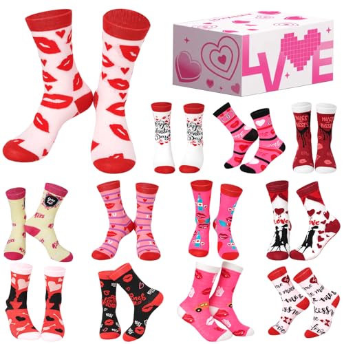 Chicpop 12 Pairs Valentines Day Socks Women Heart Socks Valentine's Day Crew Socks Bulk Novelty Holiday Cute Socks