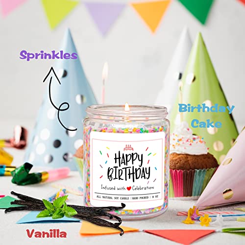 Homsolver Happy Birthday Candles Gifts for Women Men - Vanilla Birthday Cake Scent with Sprinkles Birthday Gifts for Women Men, Unique Best Friend Birthday Gifts Ideas, Happy Birthday Handmade Candles