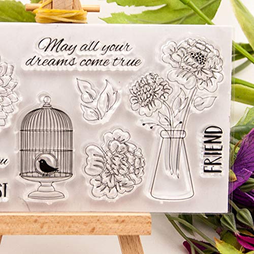 6.3 by 6.3 Inches Butterfly Flower Happy Birthday Letters New Rubber Stamps for Scrapbooking Card Making Birthday Clear Stamps