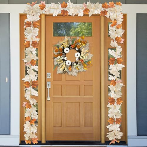 2 Pack Fall Maples Leafed Garland Fall Decorations for Home Total 11.8Ft Artificial Hanging Vine Fall Foliage Garland Fall Thanksgiving Decor Indoor Outdoor Mantel Party(Mixed Gray-White Brown)