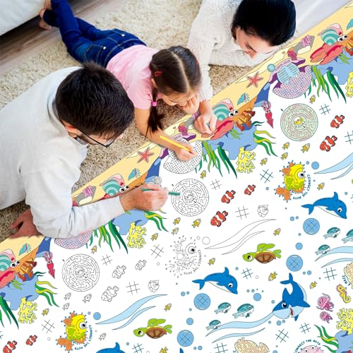 Remagr 3 Pieces Giant Ocean Coloring Poster Ocean Animals Coloring Paper Tablecloth Under The Sea Coloring Poster Table Cover for Classroom Birthday Activity Party Supplies, 54 x 108 Inches