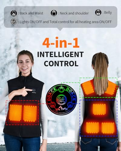 DOACE Heated Vest for Men and Women, Smart Electric Fleece Heated Vest with App Control, Lights-out Design, Battery Pack Included, Black, S