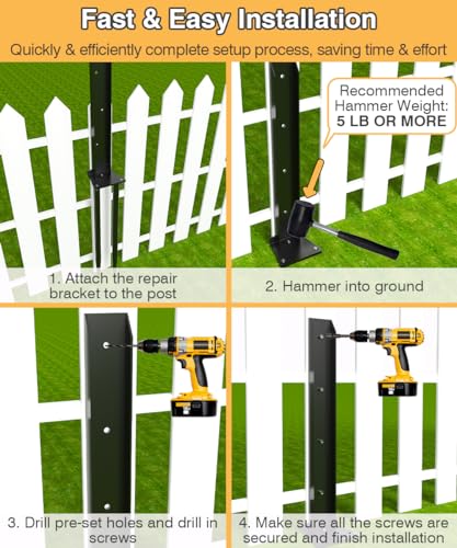 Mokeyder Fence Post Anchor Kit, Heavy Duty Metal Steel Fence Post Repair Kit, Fence Post Anchor Stakes Ground Spike for Repairing Tilted/Broken Wood Fence Post, Metal-Plate Style, 1 Pack