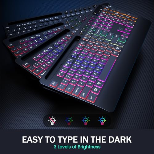 VEILZOR Wireless Keyboard and Mouse Backlit, 2.4GHz Lag-Free Rechargeable Keyboard Full-Size with Phone Holder Tablet Holder, Silent Ergonomic Wireless Keyboard Mouse Combo for Computer, PC, Laptop