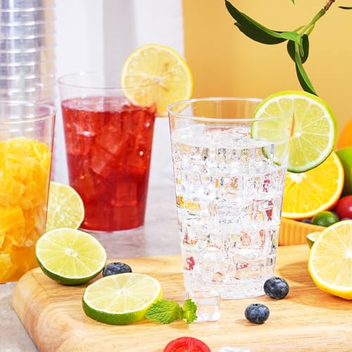 FUFF 100 Pack 12 oz Clear Disposable Plastic Cups, Clear Plastic Cups Tumblers Cocktail Party Glasses, Elegant Decoration Cups, Disposable Cups For Holiday, Wedding, Party