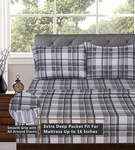 RUVANTI Flannel Sheets Twin XL Size - 100% Cotton Double Brushed Twin XL Sheet Sets, Deep Pockets 16 Inches, All Seasons Breathable & Extra Soft Bed Sheets, Warm & Cozy, 3 Piece, Grey Lining