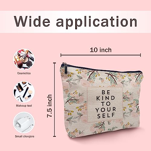 Nogrit Inspiring gifts,be kind Makeup Bag,inspirit Cosmetic Bag,Be Kind to Yourself, Pink Floral Makeup Bag,Encouragement Gifts for Women Teen Girls,Inspiring gifts for women girls