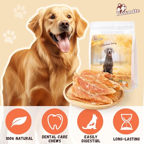 Pawmate Chicken Jerky Tenders, Healthy Natural Dog Treats Rawhide-Free Grain-Free Chicken Jerky for Dogs High Protein Training Treats Snacks for Small Medium Large Dogs 12 Counts