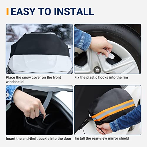 AstroAI Car Windshield Snow and Ice Cover - 2 Side Mirror Protectors, Windproof UV Sunshade for Cars, SUVs, Vans