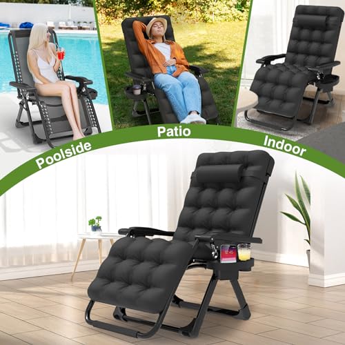 Suteck Zero Gravity Chair, 26In Lounge Chair w/Removable Cushion & Headrest, Upgraded Lock, Large Cup Holder&Footrest, Reclining Patio Chairs Recliner for Indoor Outdoor, American Flag