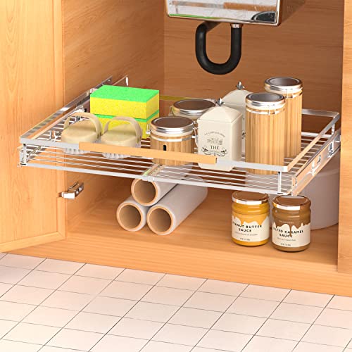 GEDLIRE Expandable Pull Out Cabinet Organizer, Heavy Duty Slide Out Pantry Storage Shelves, Sliding Drawer Organizer Rack for Kitchen Cabinets, Under Sink, Home, 17.1"-28" W x 22.4" D