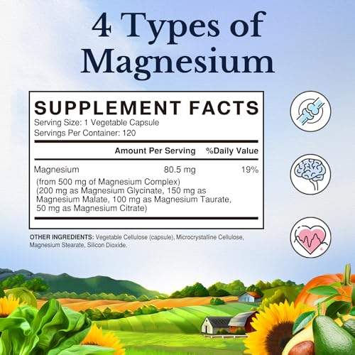 Vitalitown Magnesium Complex Supplement | 300mg Elemental Magnesium | Magnesium Citrate Glycinate Taurate Malate | Non-GMO, No Gluten, 90 Vegan Magnesium Capsules for Bone Muscle Brain Heart