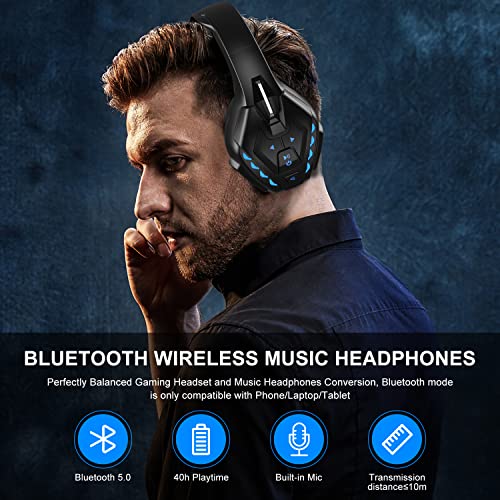 PHOINIKAS PS5 Gaming Headset for PS4, PC, Switch, Q10 Xbox One Headset with Stereo Sound, Detachable Mic, Wireless Bluetooth 5.3 Headphone only for Laptop/Phone/Tablet, 20H Battery (Red)