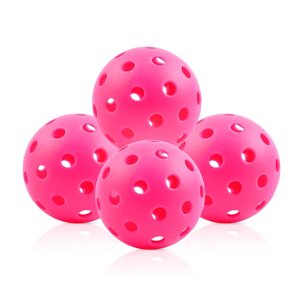 Outdoor Pickleball Balls 40 Holes - 4 Pack USAPA Standard Pink Balls - Pickleball Accessories Set - High Bounce True Flight & Durable Pickle Balls…