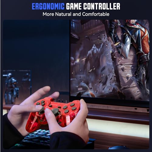 Doueuain Wired Controller for PS2, 2 Pack Gamepad Remote Double Shock Compatible with Play station 2, with 1.8M Cable（Clear Red and Clear Blue）