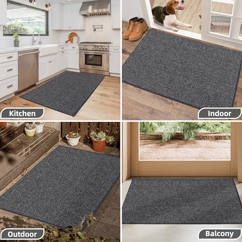 BEQHAUSE Dirt Trapper Door Mat 20" x 32", Non-Slip Washable Doormats Entrance Mat, Dirt Resistant and Absorbent Welcome Mat, Low Profile Floor Mats for Front Back Door and Entryway, Black