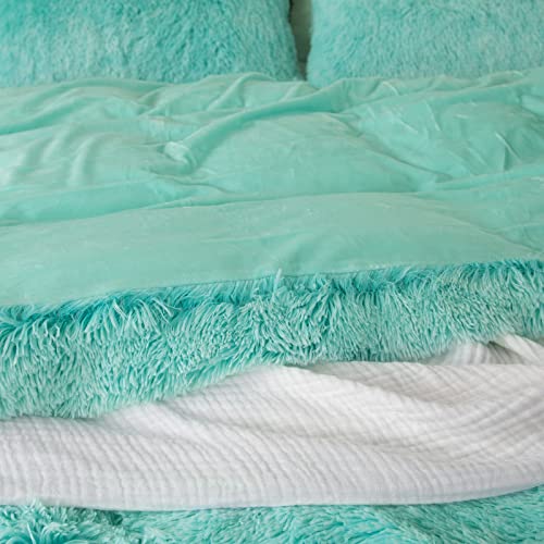 EMME Luxury Fuzzy Duvet Cover Set Twin Size Fluffy Comforter Cover Set for Twin Bed Shaggy and Plush Soft Bedding Duvet Covers (Aqua, Twin)