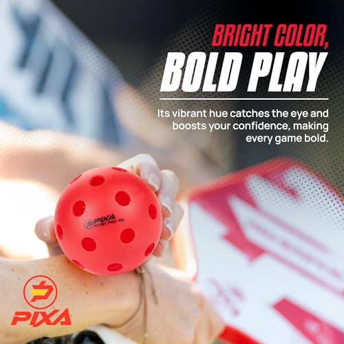 PIXA Titan Pro 26 Injection Molded Indoor Pickleball - USAPA Approved, Tournament Play, Durable Indoor Pickleballs, Consistent Bounce, Smooth Flight, Ideal for Competitive Play- Bright Red, Pack of 6