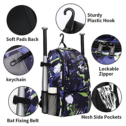 wpole Sports Baseball&Softball Bat Bag For Youth｜Adults, Baseball Equipment Backpack Bag with Shoe Compartment,Fence Hook,Holds Bat, Helmet, Glove