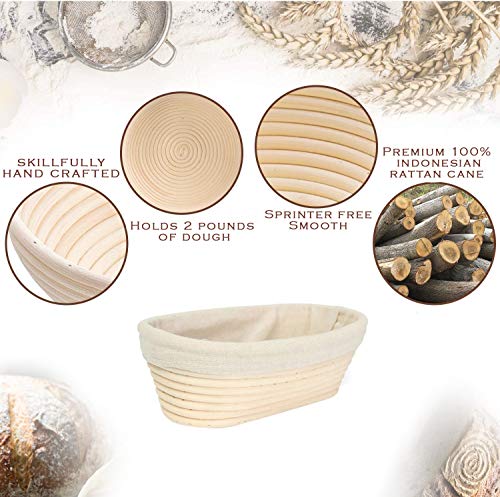 YAANI Sourdough Starter Kit, Sourdough Bread Baking Supplies, Banneton Bread Proofing Basket Set Of 2 Round and Oval, Dough Whisk, Scoring Tool, Metal Scraper, Silicone Scraper, Premium Baking Tools