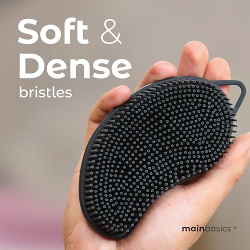 MainBasics Exfoliating Silicone Body Scrubber Pro 2-in-1 Shower Scrubber for Body, Silicone Loofah and Body Massager (Black, Body + Massage)