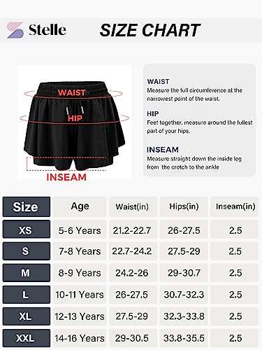 Stelle Girls Athletic Running Shorts with Inner Pockets High Waist 2 in 1 Short 5-16 Years(Raspberry,XS)