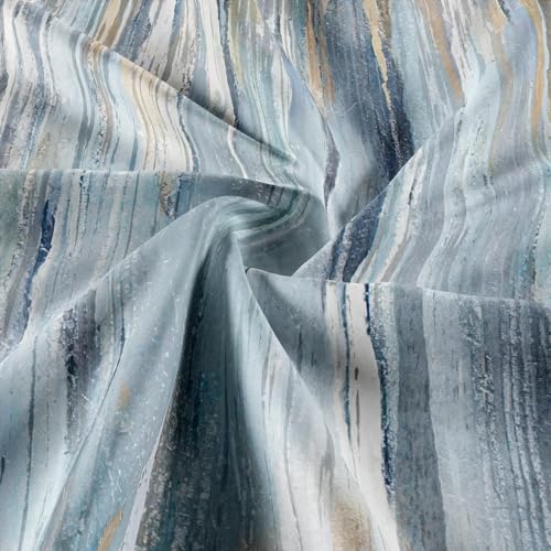 JAWO Abstract Brushstroke Blue Shower Curtain for Bathroom, Beige and Gold Yellow Shower Curtains, Modern Painting Farmhouse Aesthetic Polyester Waterproof Bathroom Curtain with 12 Hooks