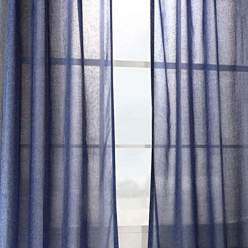 HPD Half Price Drapes Linen Sheer Curtains 84 Inches Long Linen curtain for Bedroom & Living Room (1 Panel), 50W x 84L, Blue Lapis