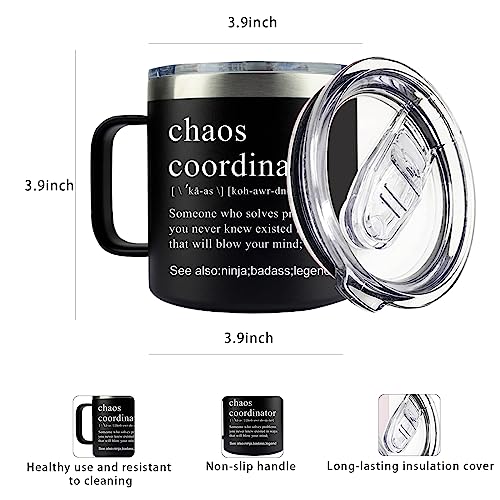 Chaos Coordinator Tumbler Cup, Christmas Gifts for Women,Unique Gift Idea for Boss Women,Boss Lady,Teacher,Office,Gifts for Mom,Coworker Gifts,Birthday Gifts,Thank You Gifts for Women,14 oz Black Mug