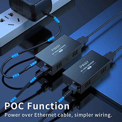 PWAY HDMI Extender Over Cat5e/6, Extend 4K @ 30Hz Audio Video Up to 100m (328ft), Support EDID - POC Function