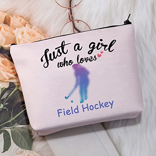 CMNIM Field Hockey Gifts for Girl Just a Girl Who Loves Field Hockey Player Gifts Field Hockey Makeup Bags Cosmetic Travel Bags Inspirational Gifts (Field Hockey Bag Pink)