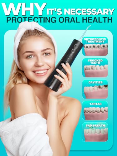 Water Dental Flosser Teeth Pick: Portable Cordless 300ML Oral Irrigator 4 Mode Rechargeable Travel Cleaner Piks IPX7 Waterproof Waterflosser Toothpicks Deep Cleaning Flossing Machine for Home Shower