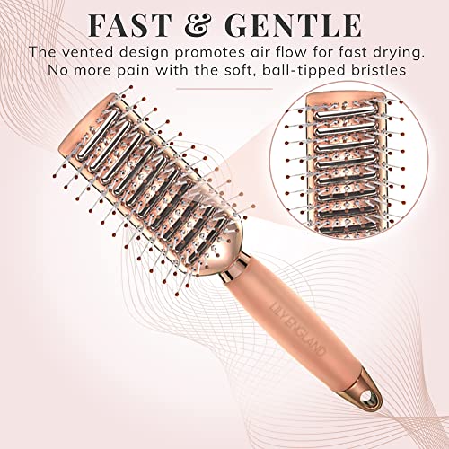 Vent Hair Brush for Blow Drying, Detangling Hairbrush for Women - Vented Brush with Gel Handle - Rose Gold by Lily England