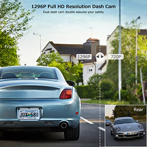 Dash Cam Front and Rear, SPADE Dual Dash Camera 1296P with 32G SD Card, Waterproof Backup Camera, DVR Car Dashboard Camera with Night Vision WDR G-Sensor Parking Monitor Loop Recording[UP-Grade]