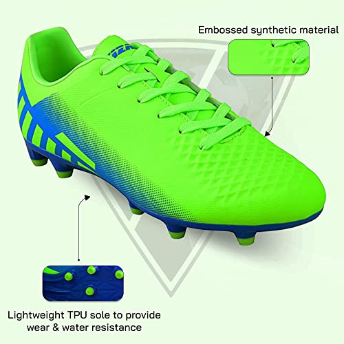 Vizari Santos Firm Ground Soccer Cleats - Durable, Lightweight & Water-Resistant - Adult Soccer Cleats with Adjustable Straps - Womens & Mens Soccer Cleats with Round Studs for Maximum Traction Green