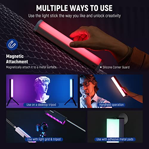 NEEWER RGB LED Video Light Stick, Touch Bar&APP Control, Magnetic Handheld Photography Lighting Wand, Dimmable 3200K~5600K CRI98+ Full Color LED Light with 6400mAh Battery, 17 Scenes, RGB1 (Rose Gold)