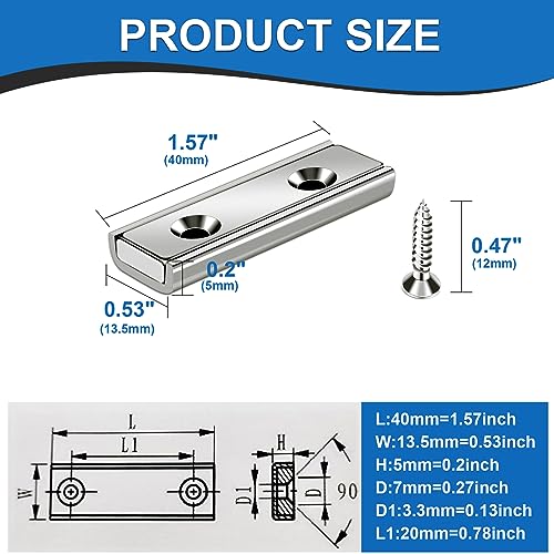 LOVIMAG Cabinet Door Magnets, 10 Pack Magnetic Door Catch, Drawer Magnet Catch for Sliding Door Closure, Strong Magnets Matching Screws and Iron Sheets for Cabinet Magnets - 40x13.5x5mm