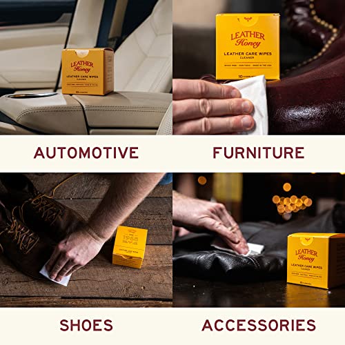 Leather Honey Leather Cleaner Wipes: Clean Leather On-The-Go. Cleaning Wipes for Leather, Faux & Vinyl - Couches, Car Seats, Purses, Shoes, Bags & Tack. Safe for Any Color. 10 Non-Toxic, Ready-to-Use