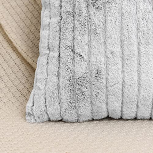Mary Hatch Blush Pink Faux Fur Decorative Pillow Covers 12x20 inch Soft Lumbar Pillow Covers for Living Room Luxury Fuzzy Throw Pillow Cases Striped Fluffy Cushion Covers for Bed Sofa Chair Set of 2