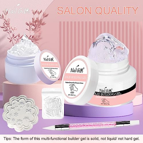 NAILGIL Solid Builder Gel For Nails, 2.1oz Large Capacity 3D Gel Nail Art Sculpture Non-Sticky Hand Clear Extension Gel Sock Off UV LED with 3D Silicone Mold Salon DIY at Home