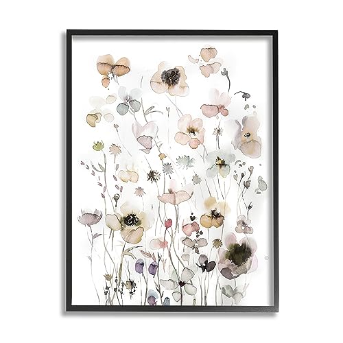 Stupell Industries Soft Cottage Florals Black Framed Giclee Art Design by Incado
