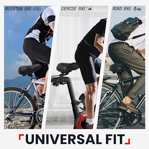 Wide Bike Seat Compatible with Peloton Bike & Bike+, Bike Seat Cushion for Men & Women Comfort, Bike Saddle Replacement, Oversized Bicycle Seat, Road & Exercise Bike Seat, Accessories for Most Bikes