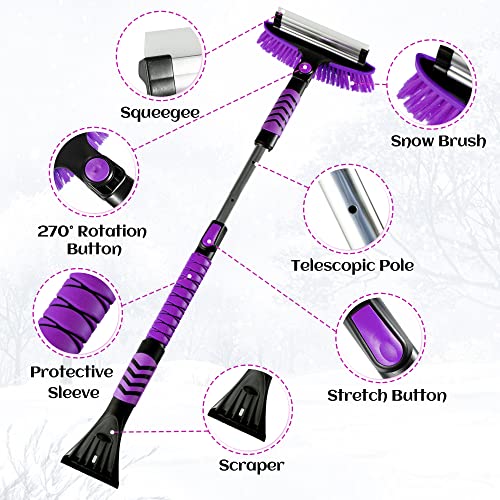 HEQIEBXK Snow Brush Car Ice Scraper - Extendable 42” Windshield Snow Broom with Foam Grip No Scratch for SUV, Truck