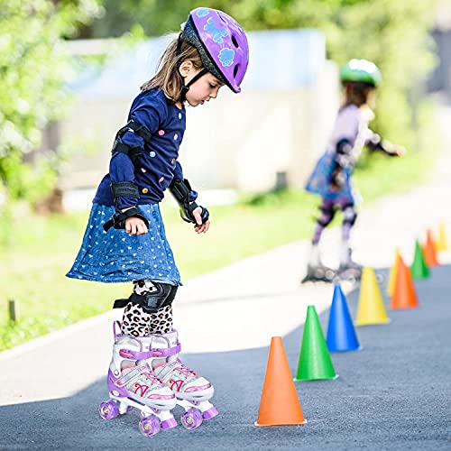 Roller Skates for Kids, Shine Skates 4 Size Adjustable Roller Skates with Light up Wheels for Girls, Teens, Outdoor Rollerskates for Beginners & Advanced | Purple, L - 3Y-6Y (Large, Purple)