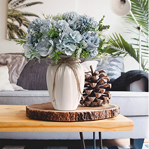 JARELING Peonies Artificial Flowers in Vase, Fake Hydrangea Silk Peony Flower Bouquet with Vase Faux Flowers Arrangement Decor Home Table Dining Room (Blue)